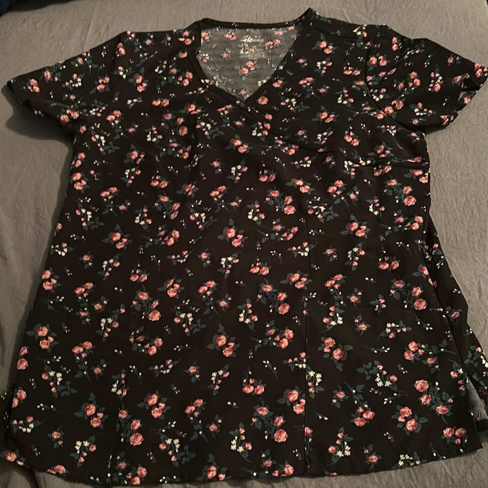 Floral black scrub top
